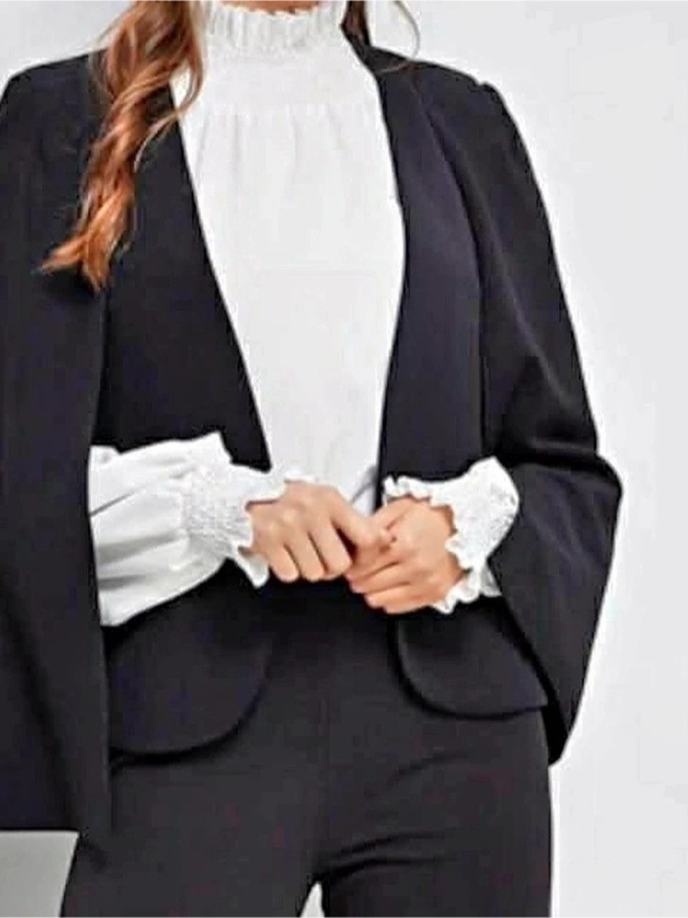Open Front Cape Blazer Black & White